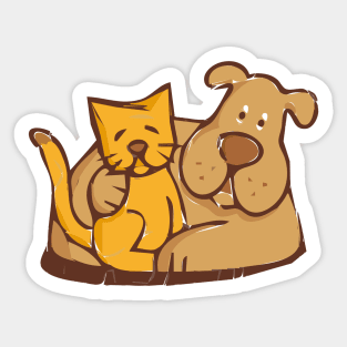 Cat and Dog Cuddling together Sticker